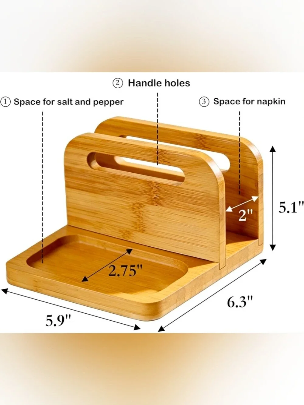 Napkin Holder for Table with Salt and Pepper, BambooStanding Holder for Kitchen.